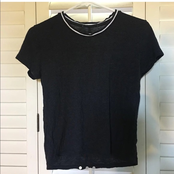 Brandy Melville Tops Black T Shirt With Striped Collar Poshmark